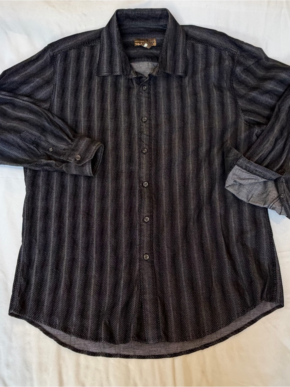 Pronto Uomo Blue Mens XL Black Textured Stripe Long Sleeve Button Down Shirt